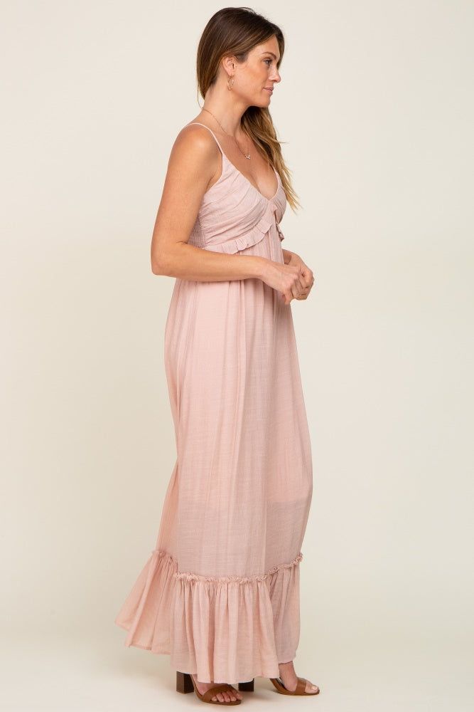 Light Pink Sleeveless Ruffle V-Neck Maxi Dress sold by Pinkblush product image thumbnail 2