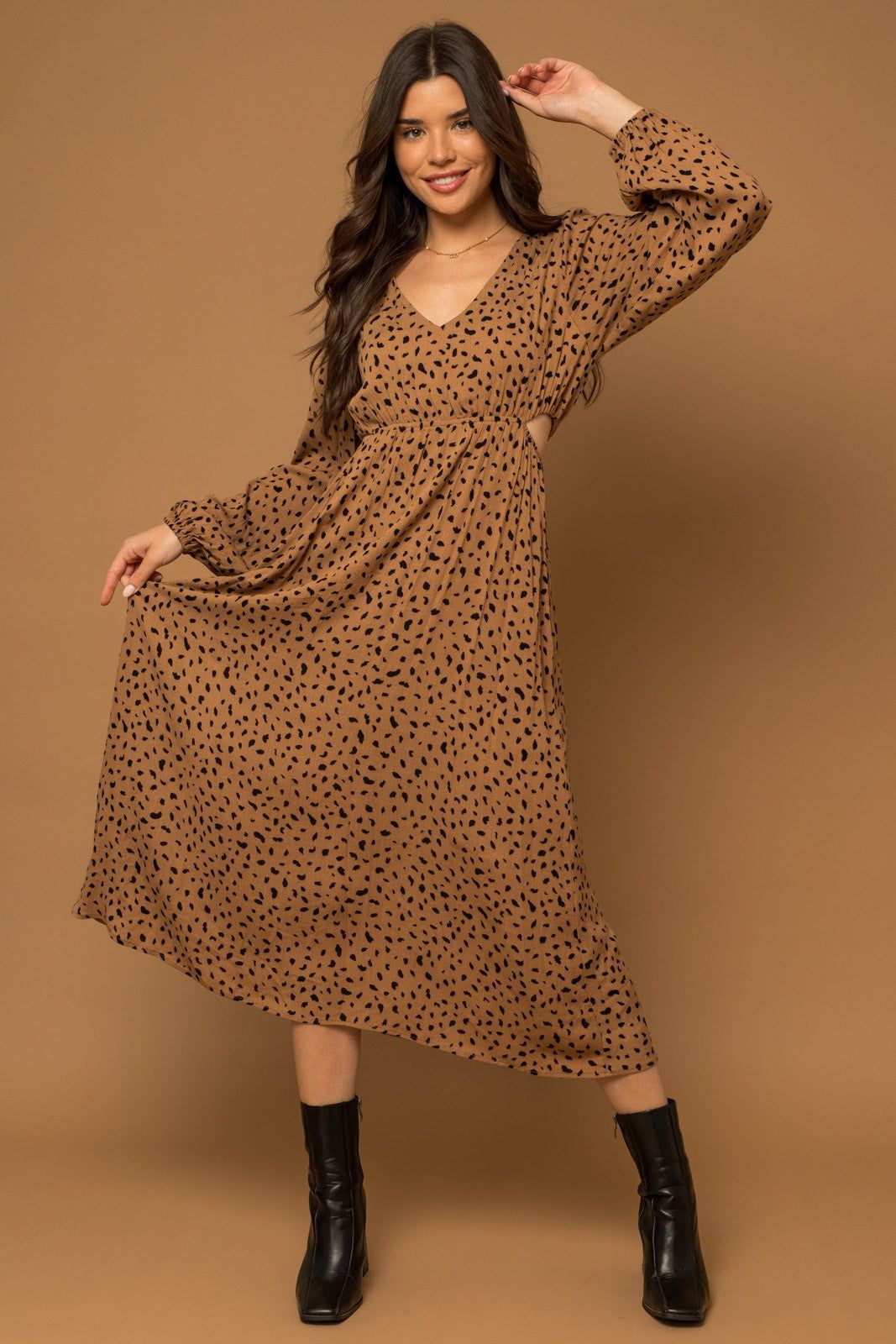 Mocha Animal Print Side Cutout Maternity Midi Dress sold by Pinkblush product image thumbnail 5
