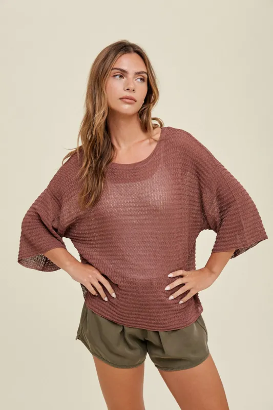 Burgundy Knit Short Sleeve Top sold by Pinkblush