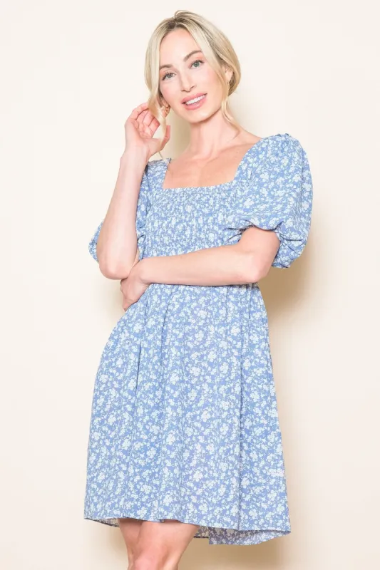 Light Blue Floral Smocked Tie Back Dress sold by Pinkblush