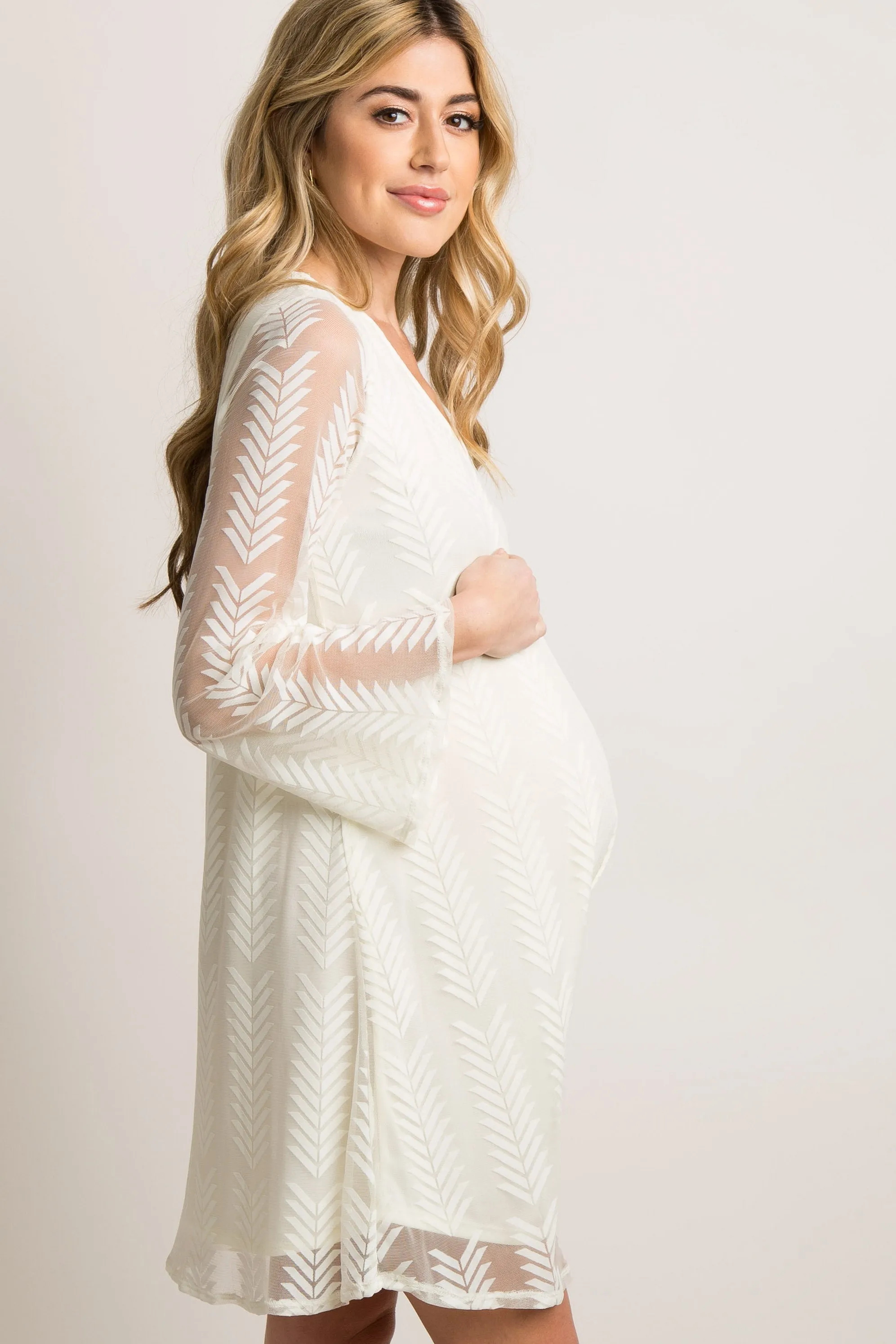 PinkBlush Ivory Chevron Mesh Overlay Maternity Dress sold by Pinkblush product image thumbnail 3