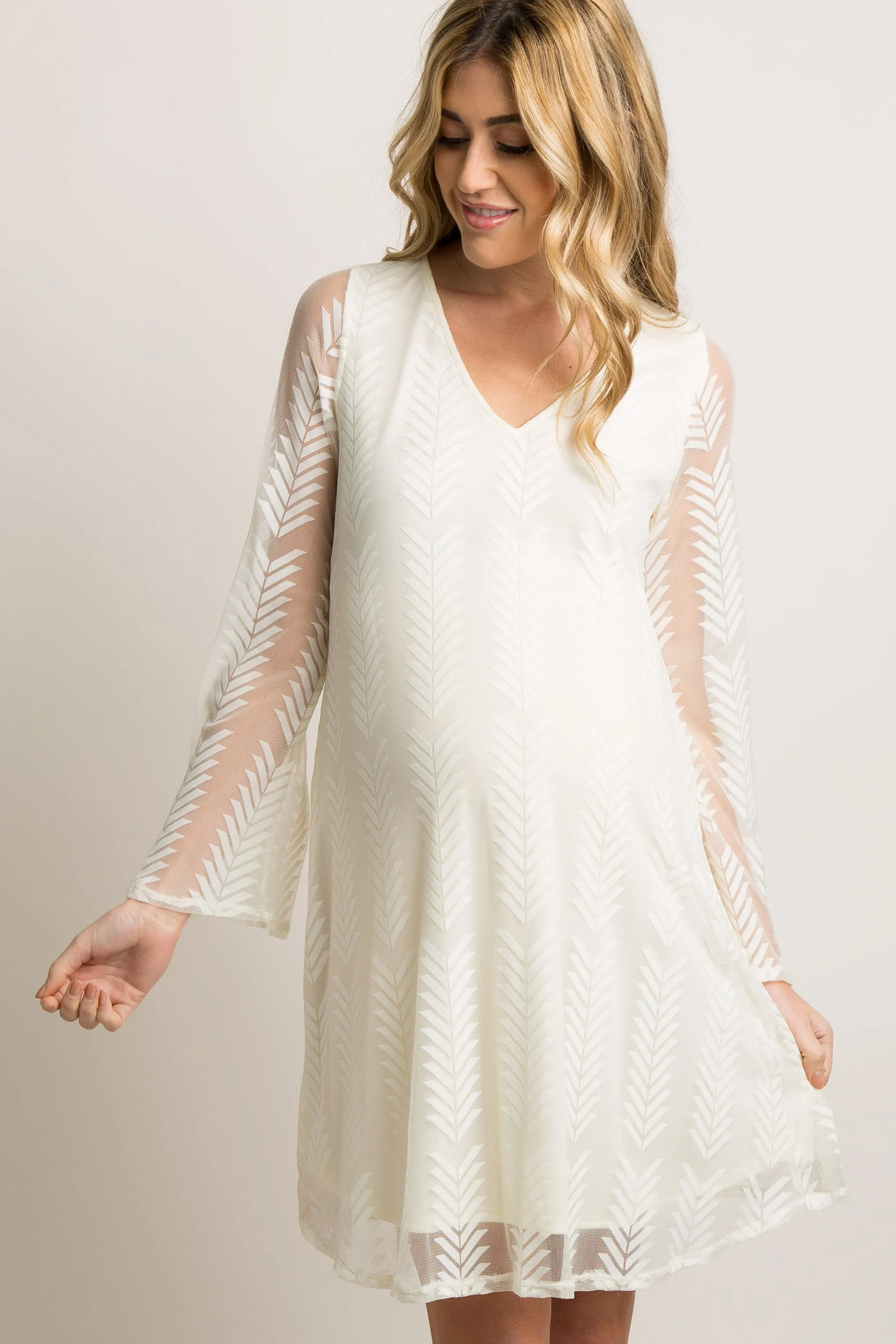 PinkBlush Ivory Chevron Mesh Overlay Maternity Dress sold by Pinkblush product image thumbnail 2