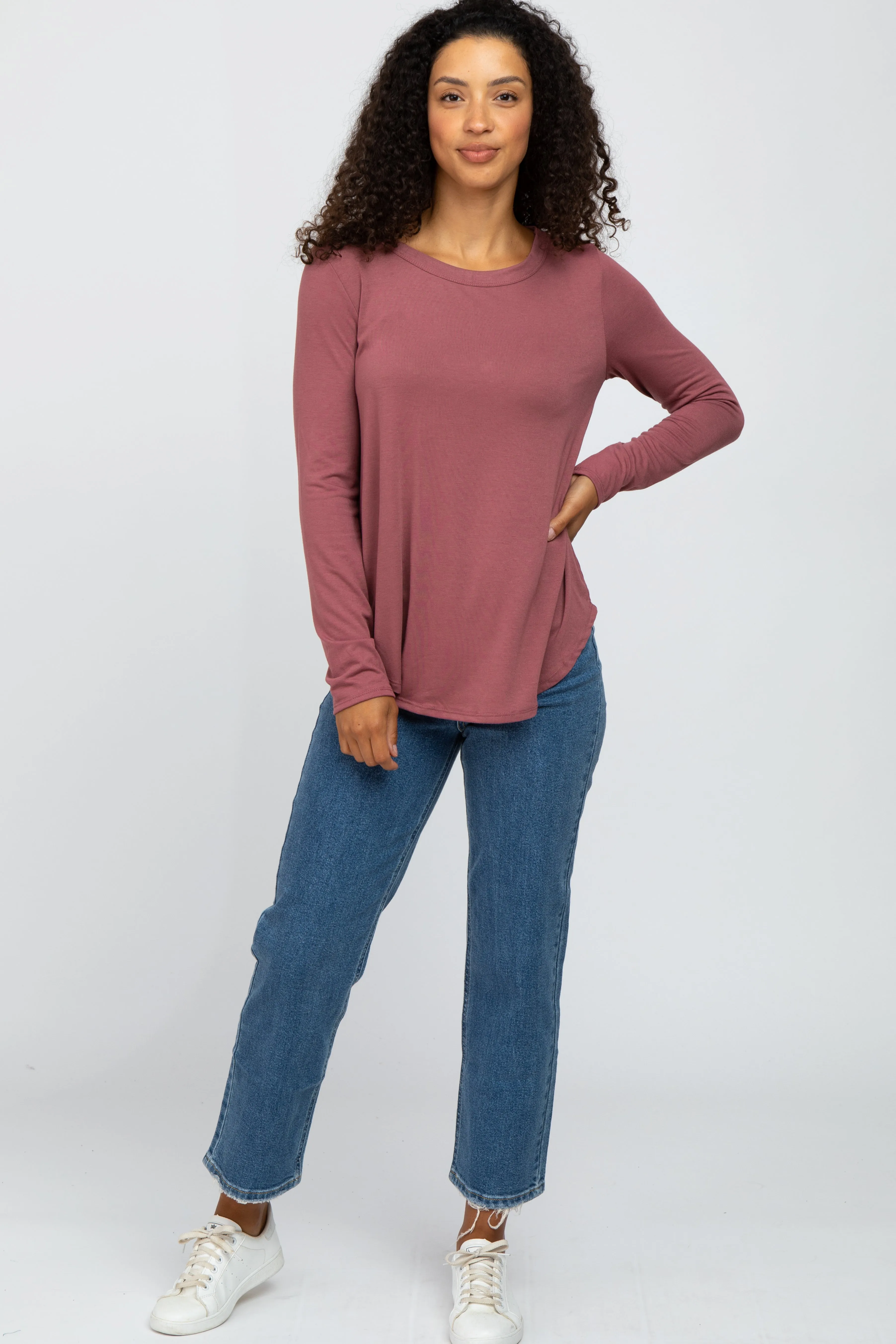 Dark Mauve Basic Long Sleeve Top sold by Pinkblush product image thumbnail 4