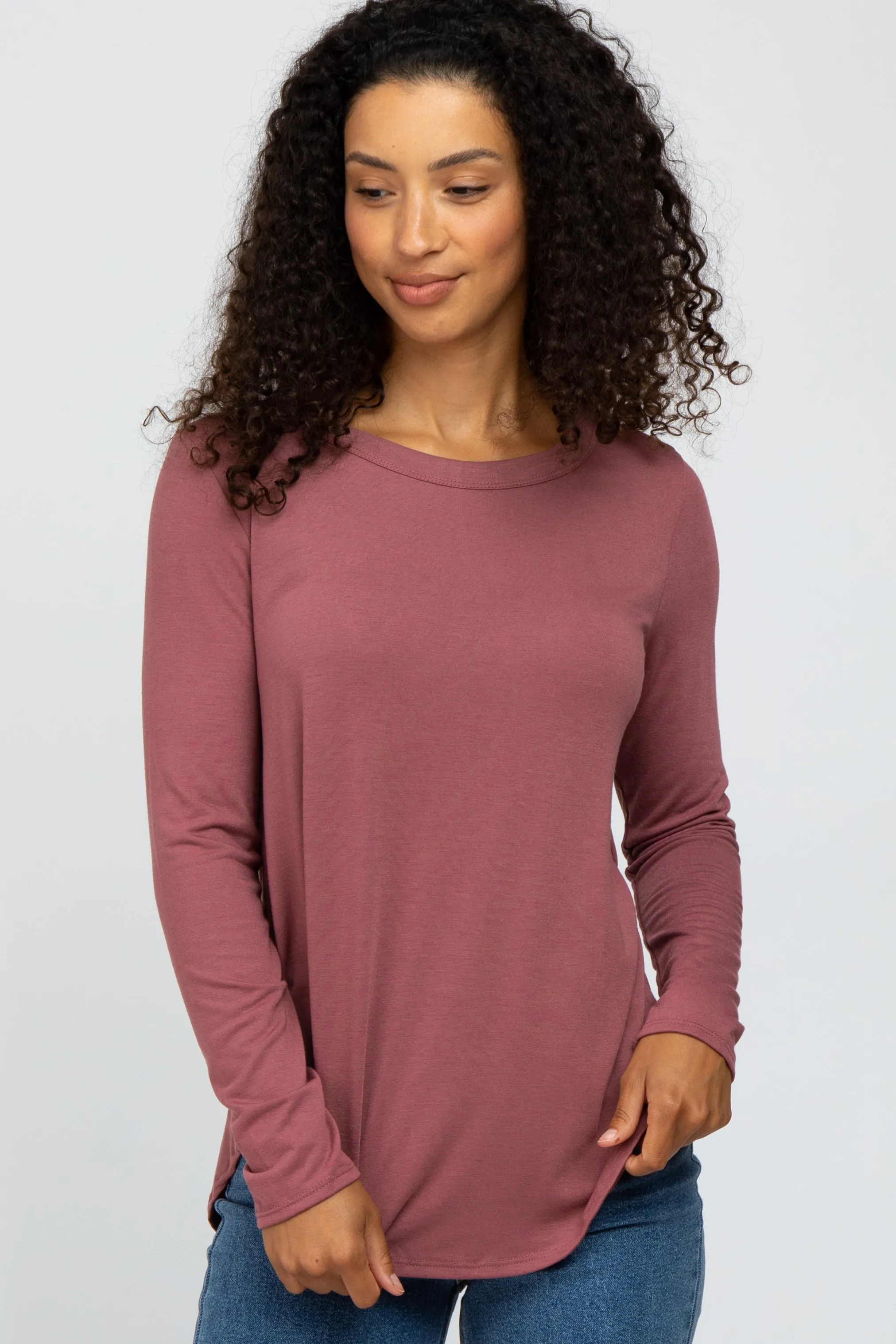 Dark Mauve Basic Long Sleeve Top sold by Pinkblush