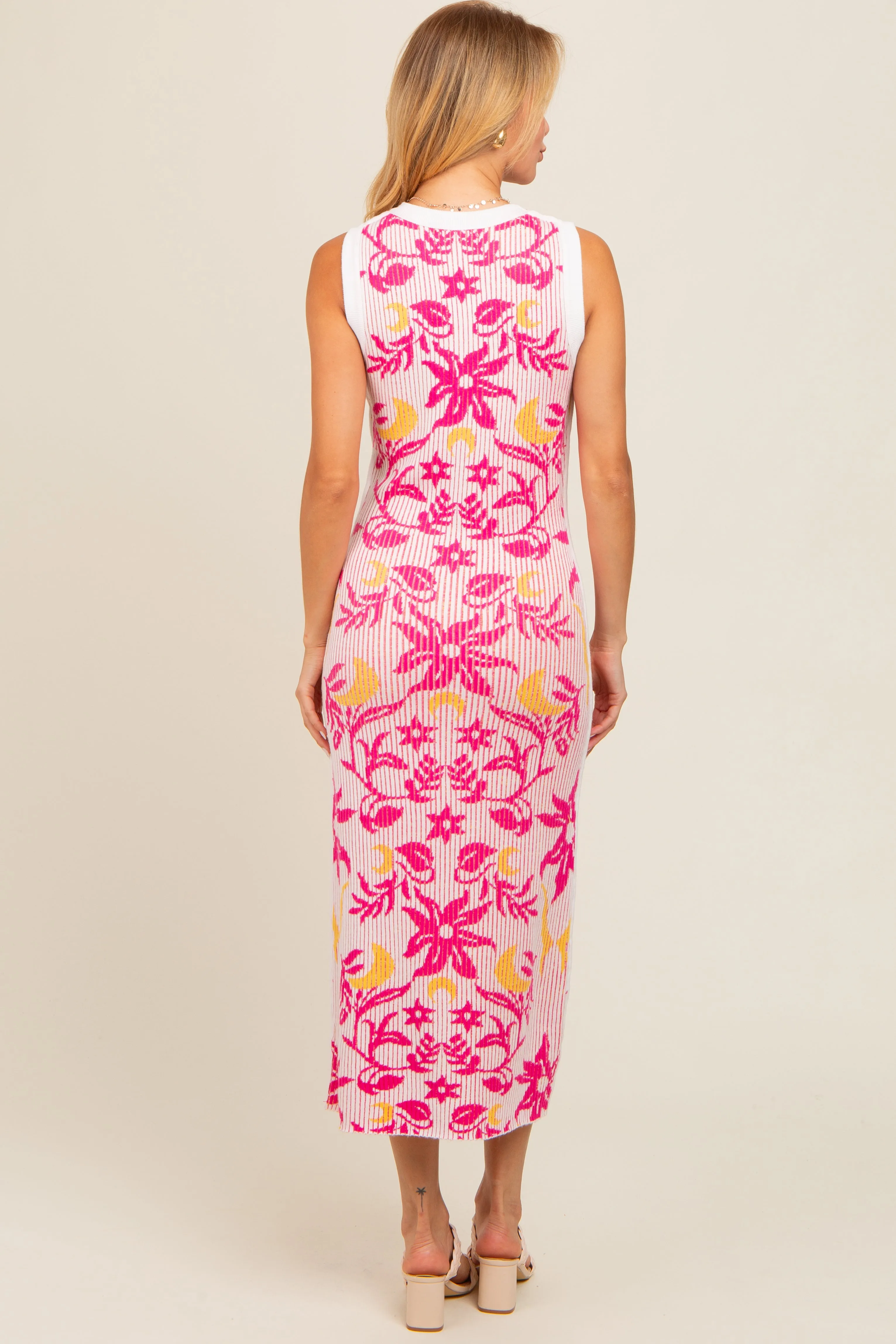 Fuchsia Floral Sleeveless Midi Dress sold by Pinkblush product image thumbnail 4