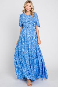 Blue Floral Flounce Sleeve Maxi Dress sold by Pinkblush