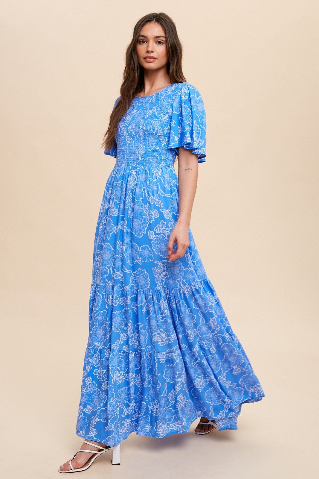 Blue Floral Flounce Sleeve Maxi Dress sold by Pinkblush product image thumbnail 2