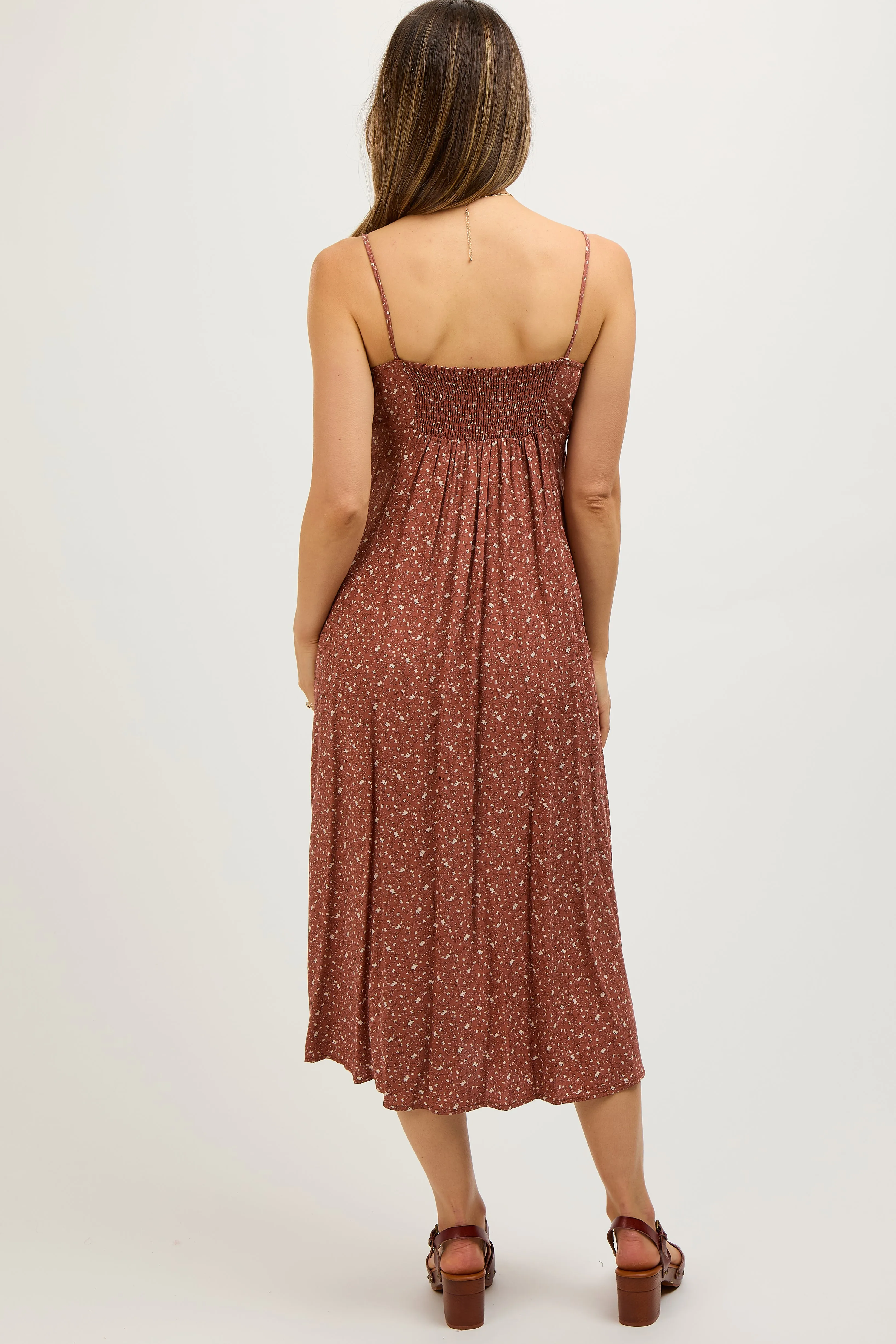 Rust Ditsy Floral Side Slit Maternity Midi Dress sold by Pinkblush product image thumbnail 4