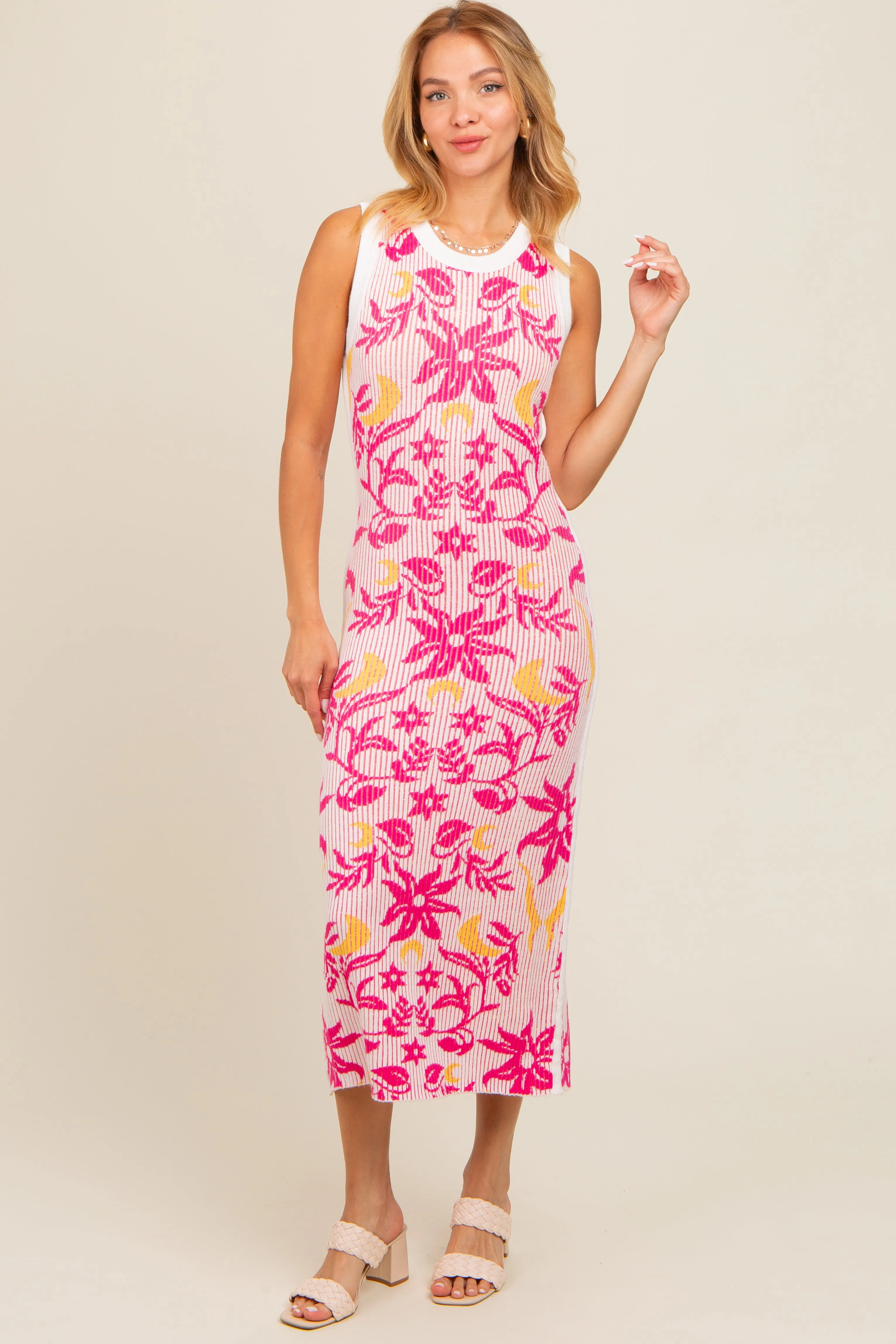Fuchsia Floral Sleeveless Midi Dress sold by Pinkblush product image thumbnail 2