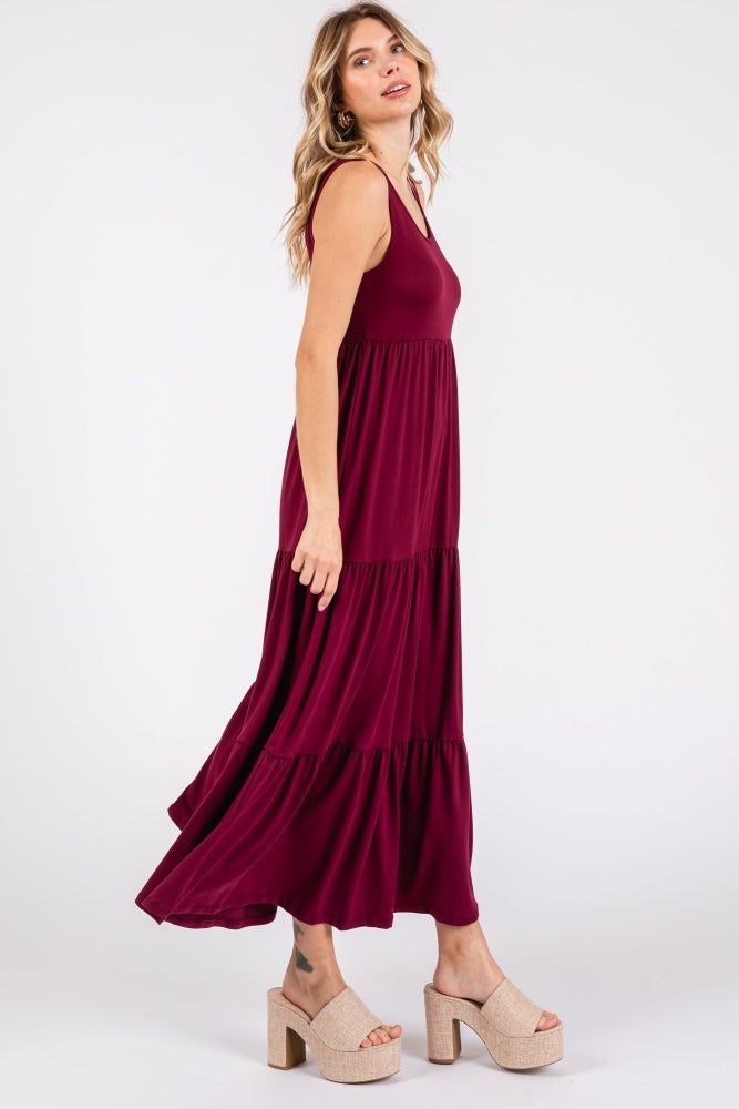 Burgundy Sleeveless Scoop Back Tiered Maxi Dress sold by Pinkblush product image thumbnail 2