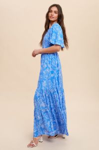 Blue Floral Flounce Sleeve Maxi Dress sold by Pinkblush