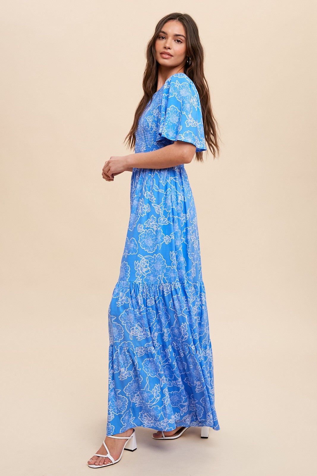 Blue Floral Flounce Sleeve Maxi Dress sold by Pinkblush product image thumbnail 3