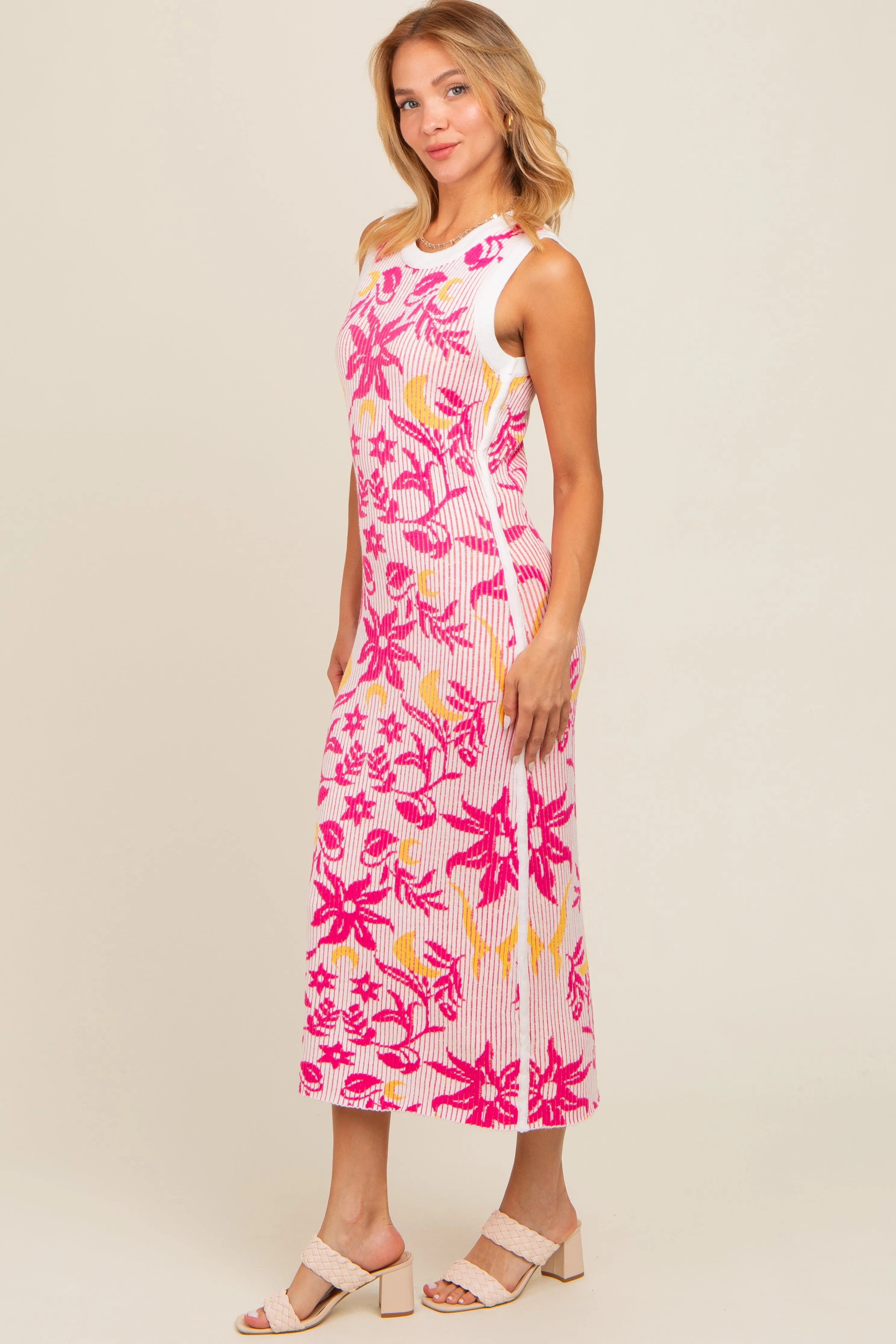 Fuchsia Floral Sleeveless Midi Dress sold by Pinkblush product image thumbnail 3