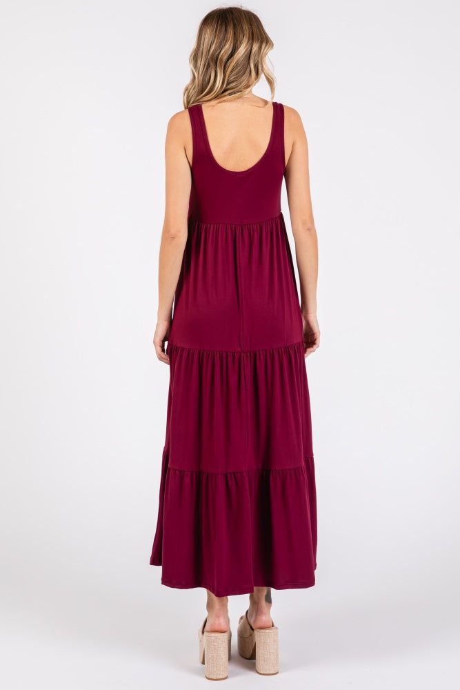 Burgundy Sleeveless Scoop Back Tiered Maxi Dress sold by Pinkblush product image thumbnail 3