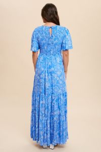 Blue Floral Flounce Sleeve Maxi Dress sold by Pinkblush