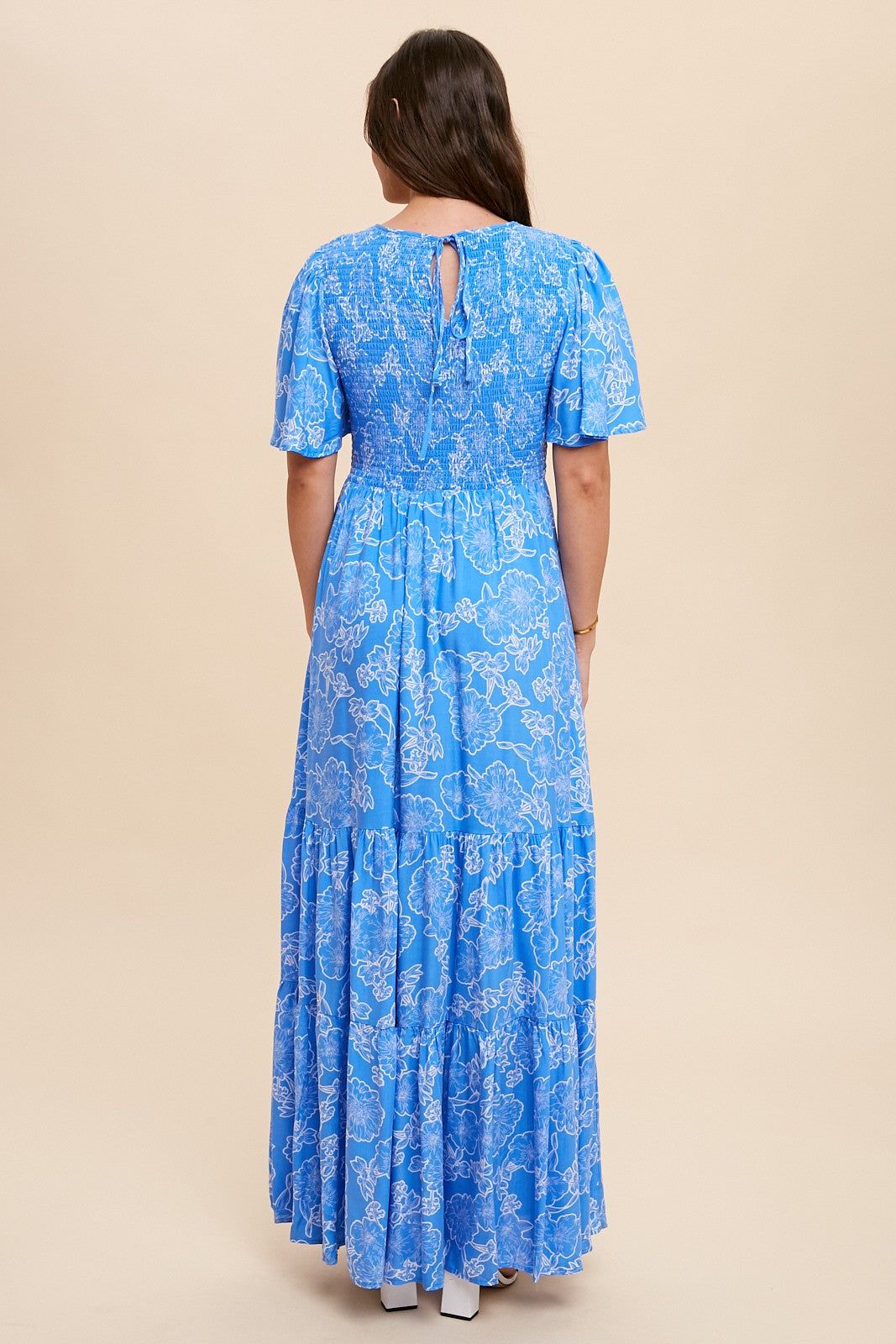 Blue Floral Flounce Sleeve Maxi Dress sold by Pinkblush product image thumbnail 4