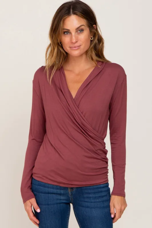 Burgundy One Shoulder Side Cutout Ruched Maternity Midi Dress sold by Pinkblush