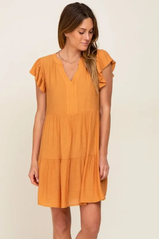 Gold Ruffle Sleeve Tiered Dress sold by Pinkblush
