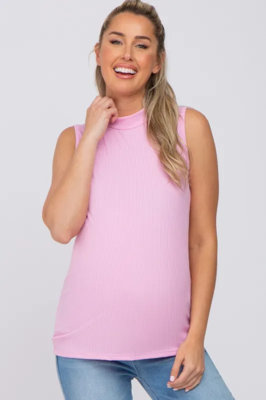 Pink Ribbed Sleeveless Mock Neck Maternity Top sold by Pinkblush