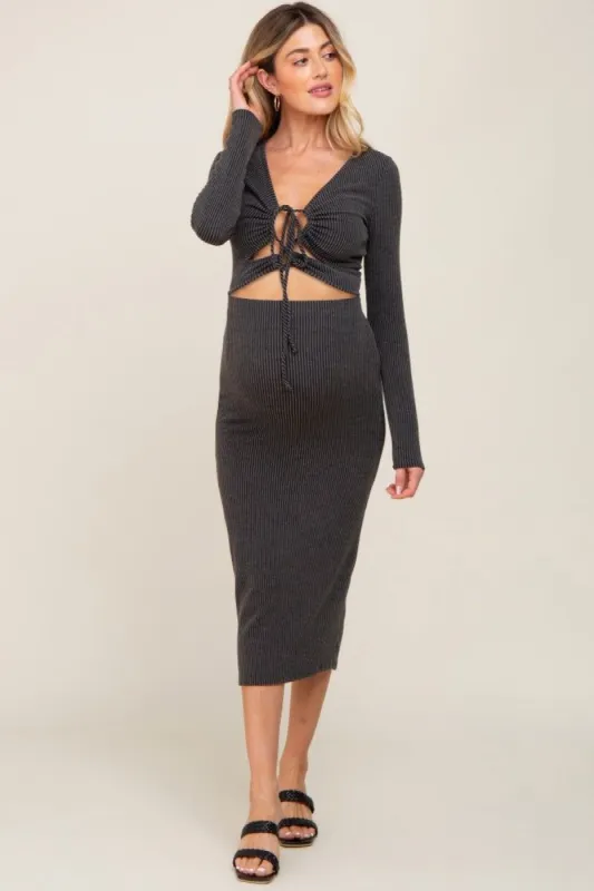 Black Ribbed Front Cutout Two Piece Maternity Skirt Set sold by Pinkblush