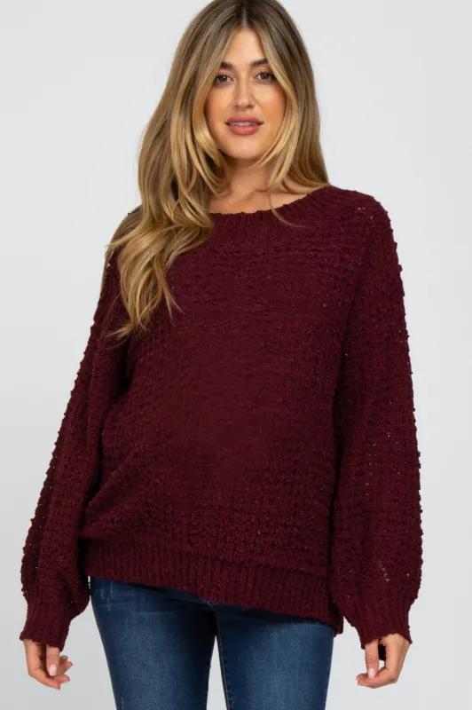 Burgundy Chunky Knit Maternity Sweater sold by Pinkblush