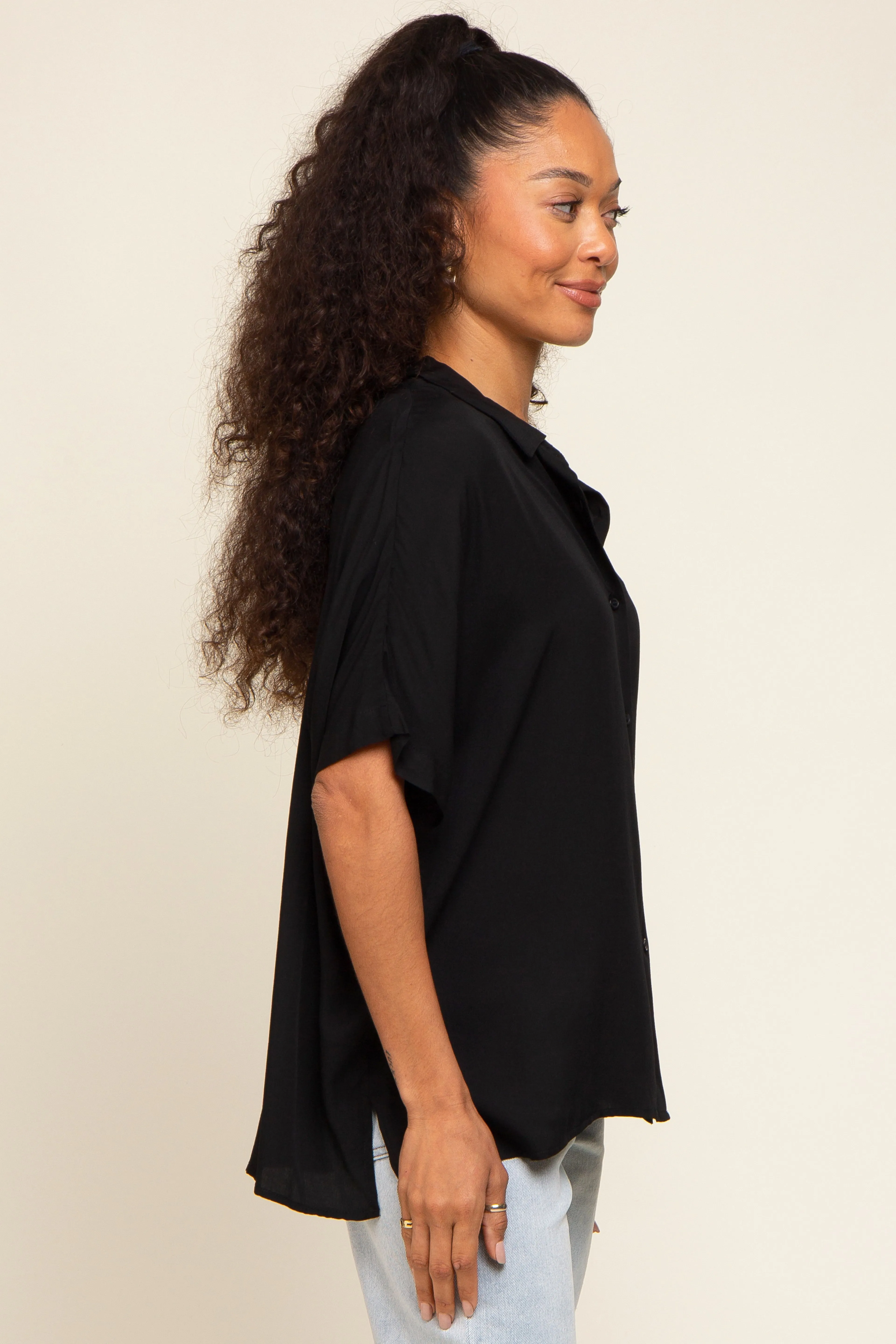 Black Button Up Dolman Short Sleeve Top sold by Pinkblush product image thumbnail 2