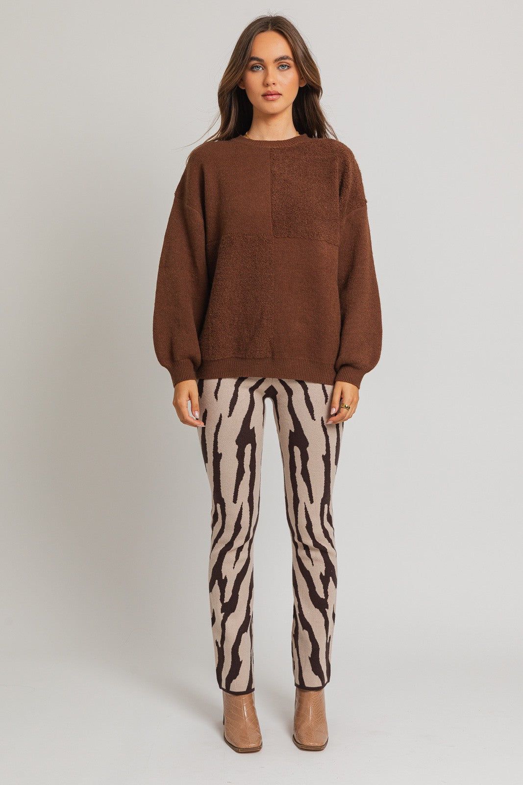 Brown Textured Checker Sweater sold by Pinkblush product image thumbnail 4