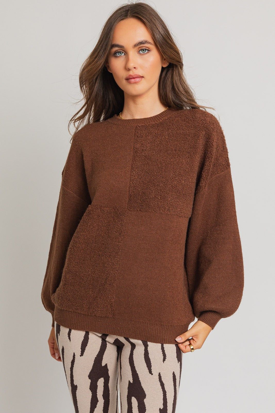 Brown Textured Checker Sweater sold by Pinkblush