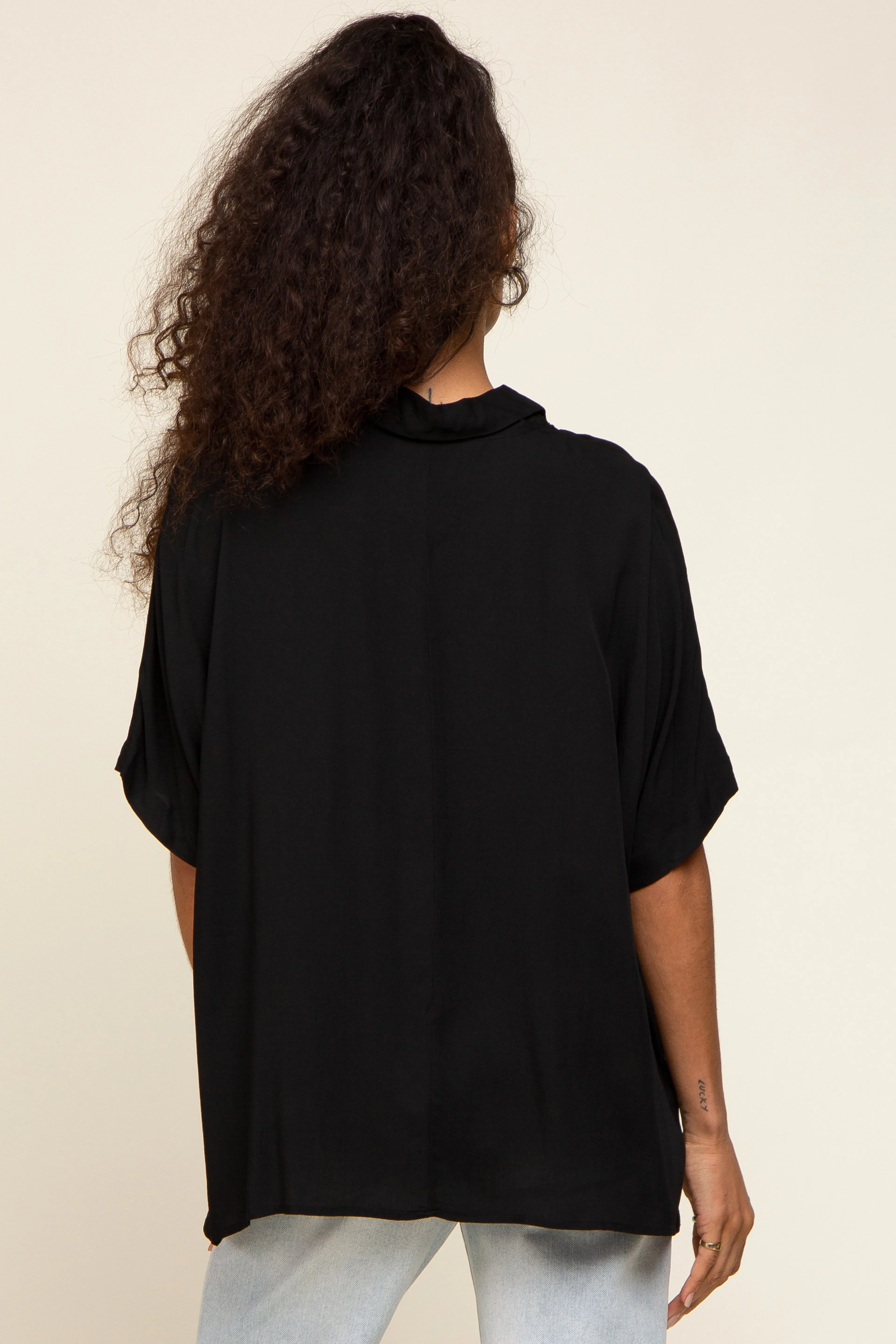Black Button Up Dolman Short Sleeve Top sold by Pinkblush product image thumbnail 3