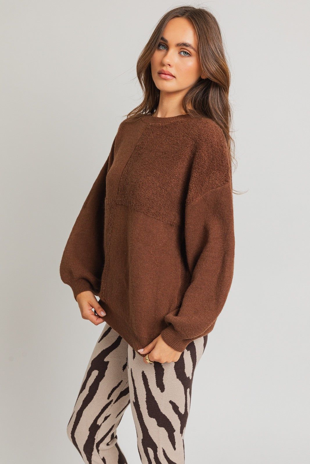 Brown Textured Checker Sweater sold by Pinkblush product image thumbnail 2