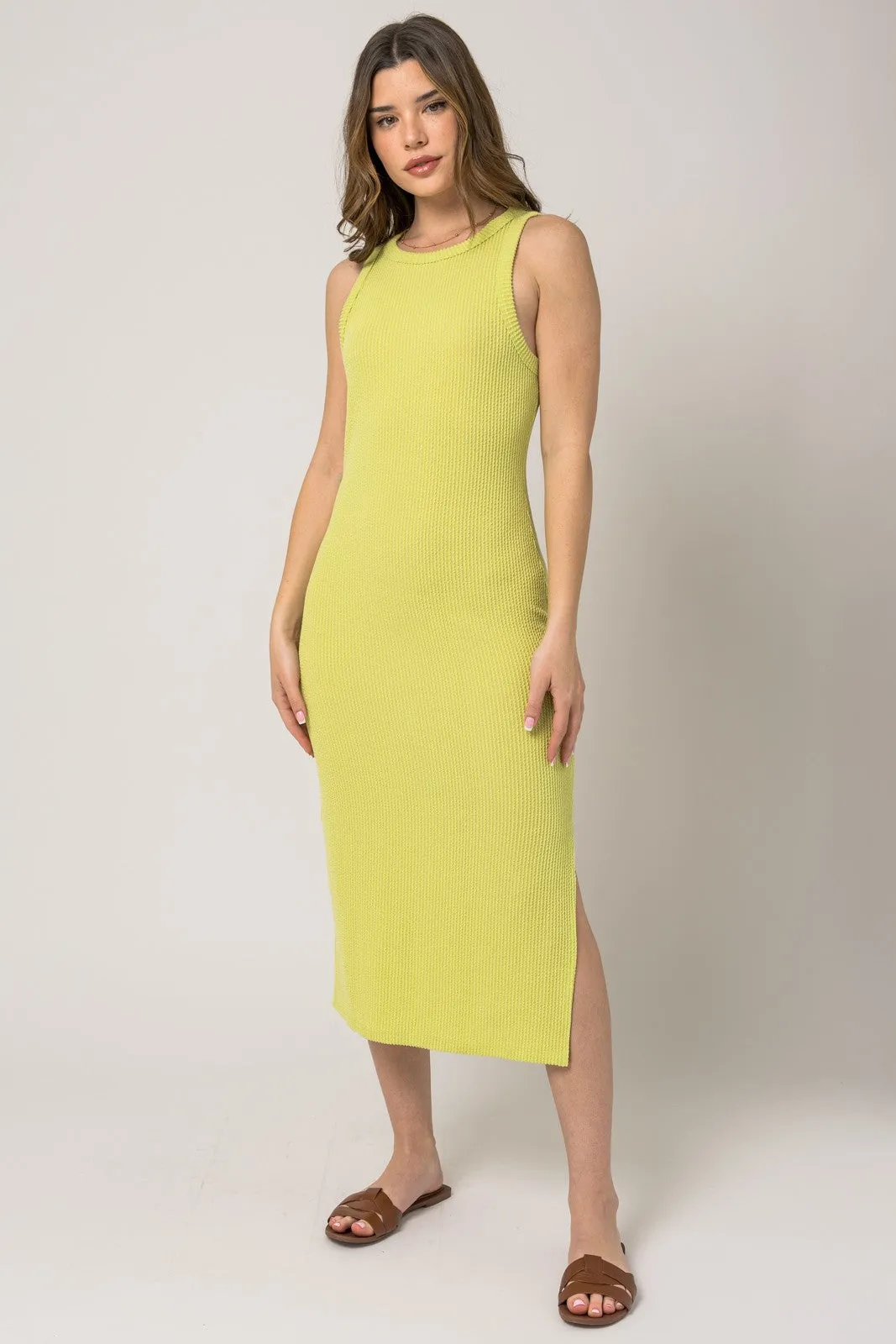 Lime Sleeveless Ribbed Maternity Midi Dress sold by Pinkblush