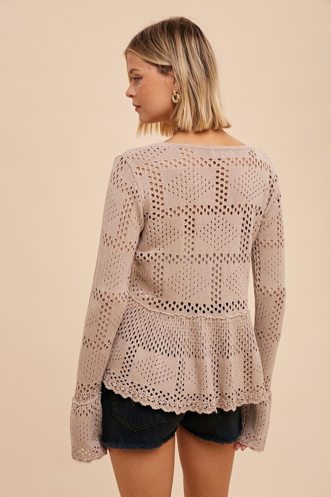Almond Pointelle Knit Peplum Sweater sold by Pinkblush product image thumbnail 3