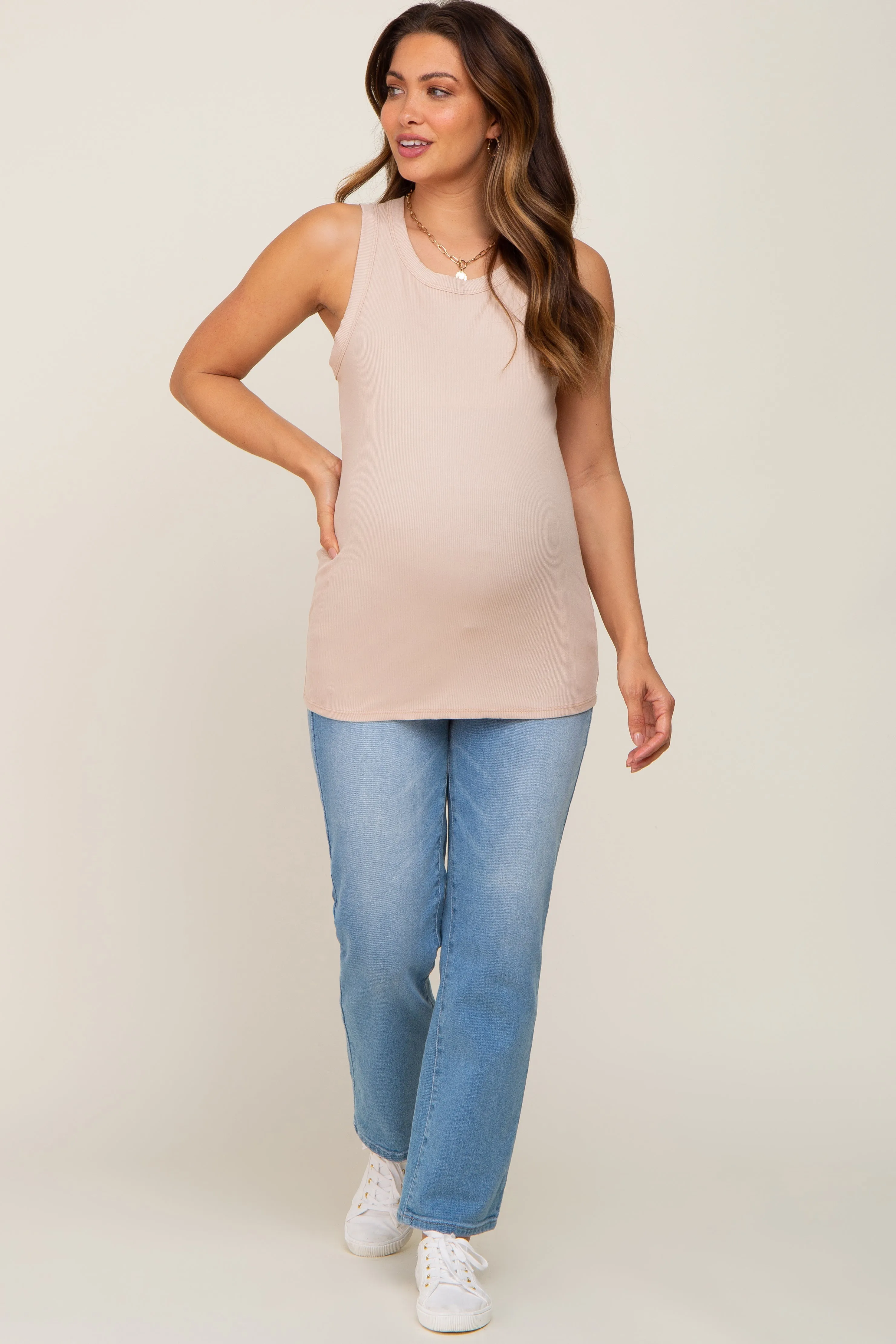 Taupe Sleeveless Ribbed Maternity Top sold by Pinkblush product image thumbnail 4