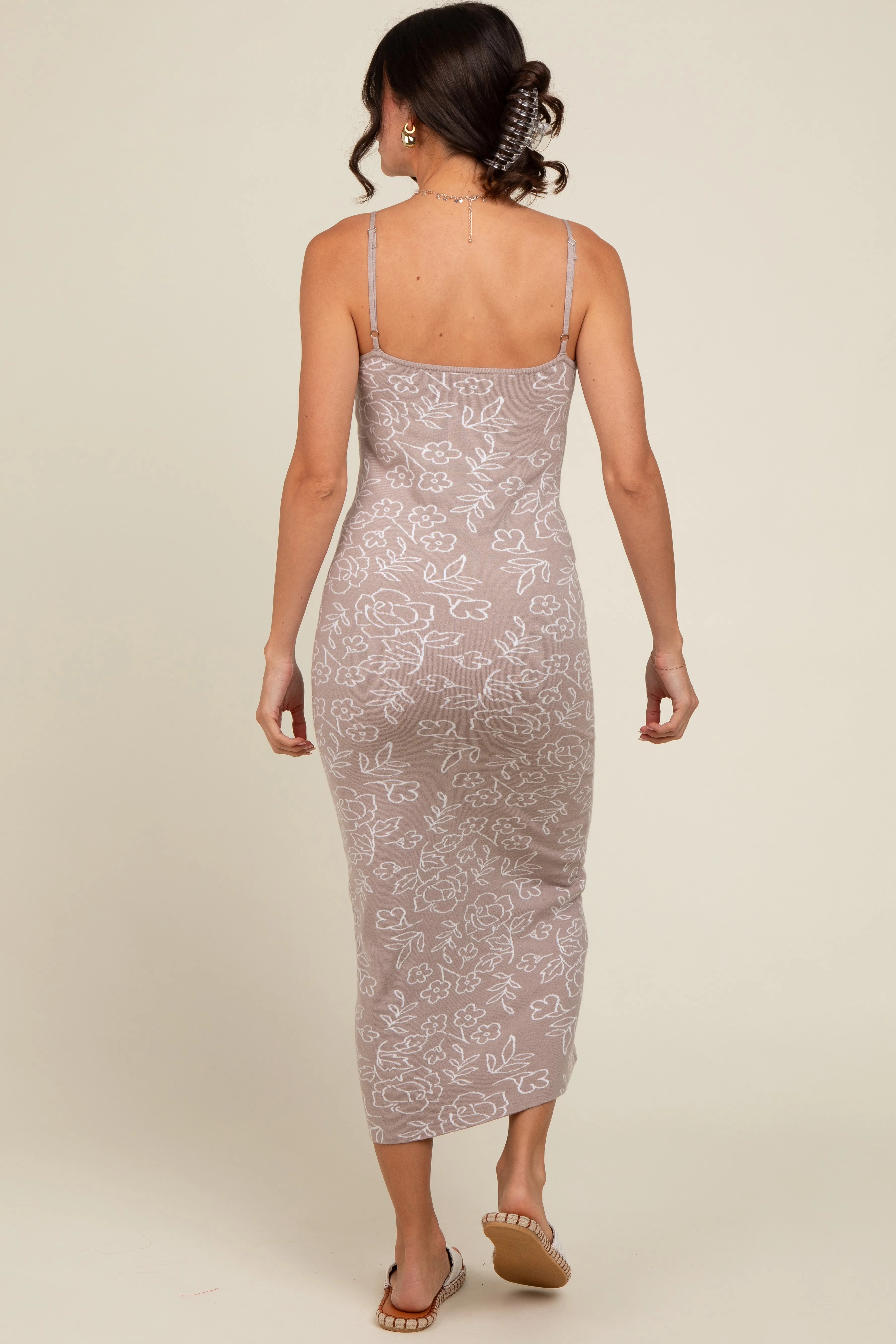 Beige Floral Knit Fitted Midi Dress sold by Pinkblush product image thumbnail 4