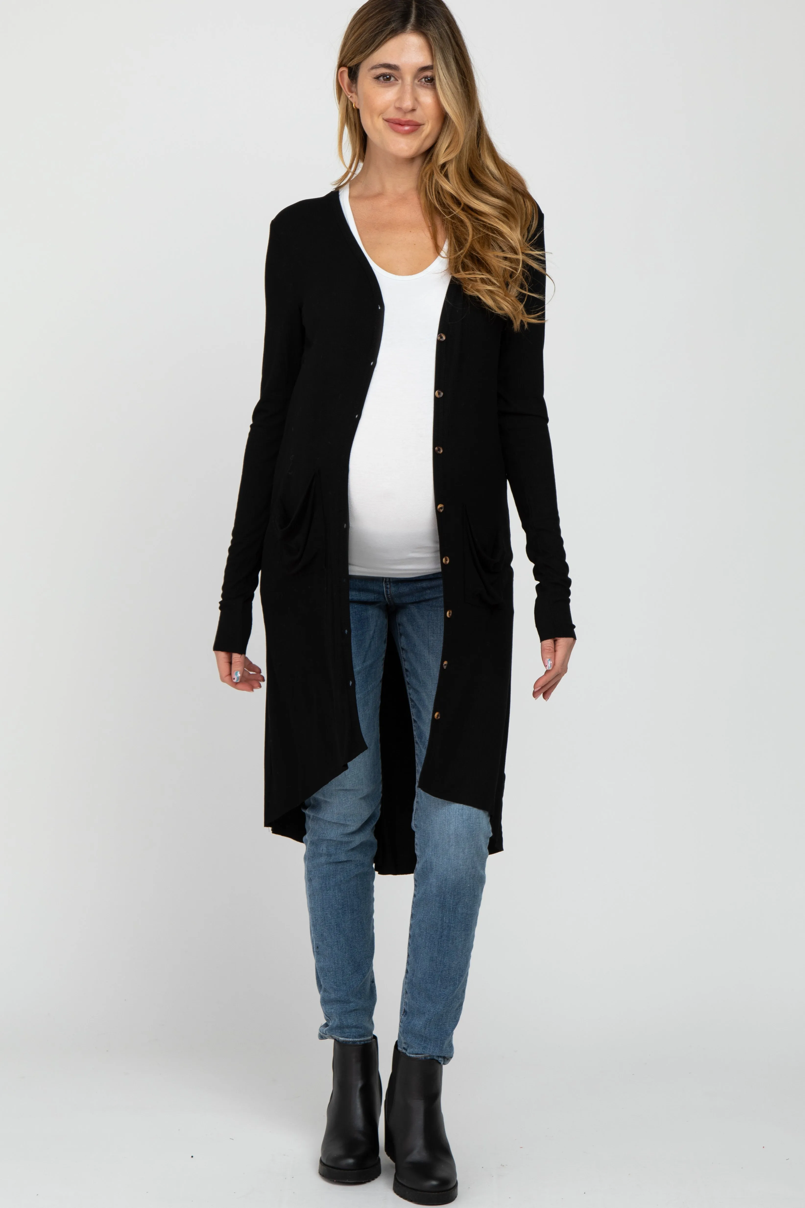 Black Button Front Knit Maternity Cardigan sold by Pinkblush product image thumbnail 2