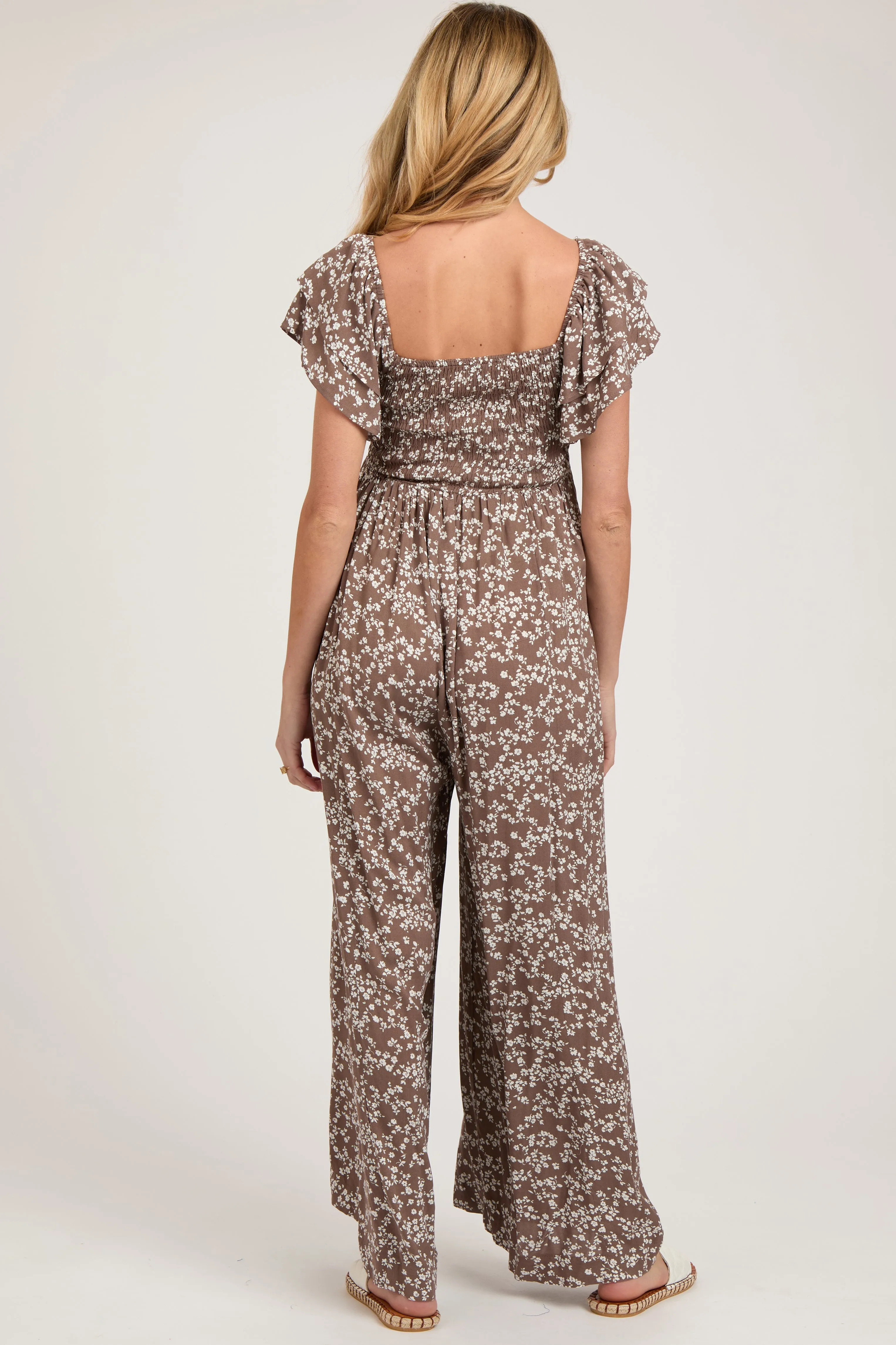 Mocha Floral Maternity Jumpsuit sold by Pinkblush product image thumbnail 3
