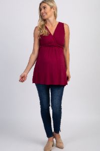 PinkBlush Burgundy Sleeveless Draped Front Maternity/Nursing Top sold by Pinkblush