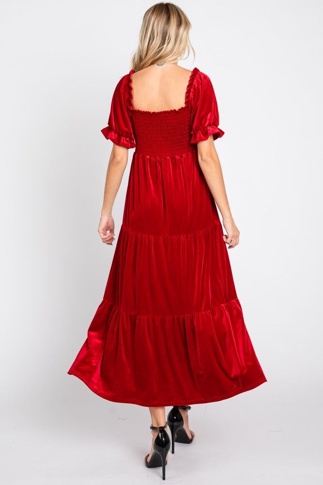 Red Velvet Tiered Midi Dress sold by Pinkblush product image thumbnail 3