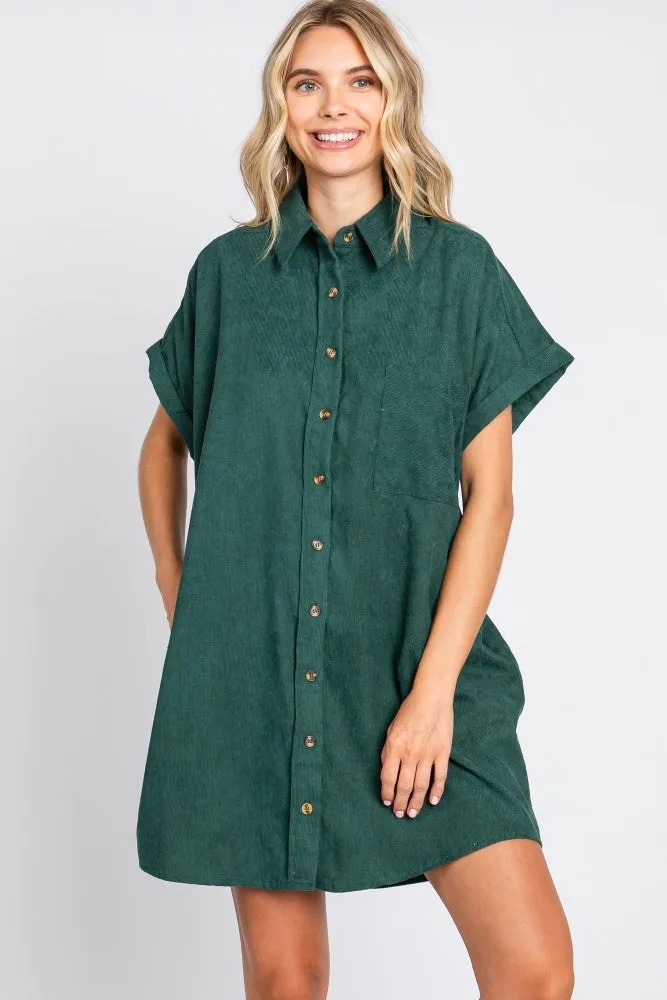 Forest Green Ribbed Button Down Mini Dress sold by Pinkblush product image thumbnail 2