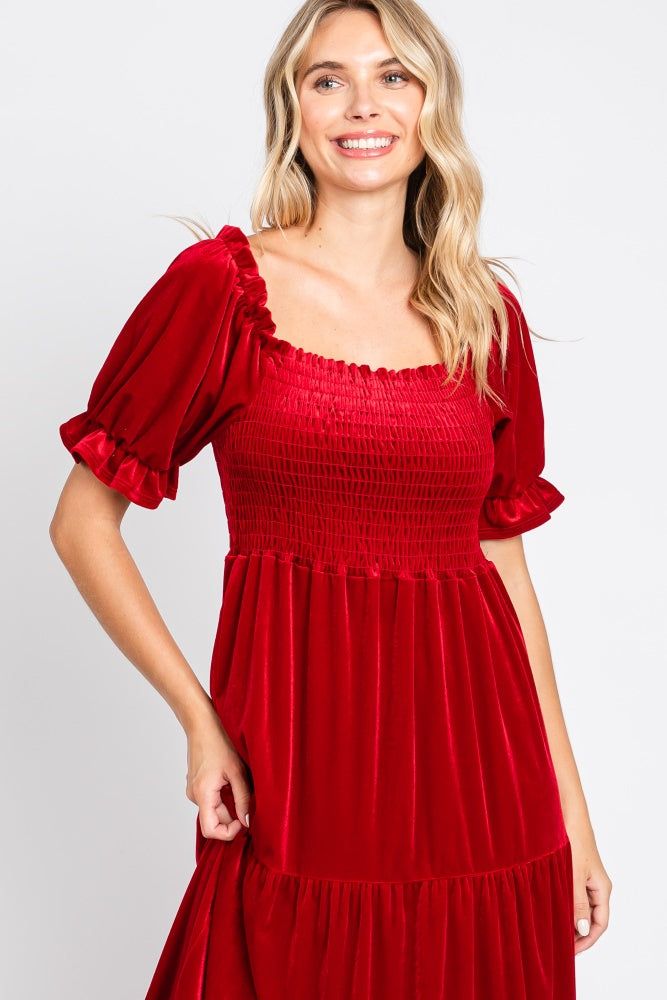 Red Velvet Tiered Midi Dress sold by Pinkblush product image thumbnail 4