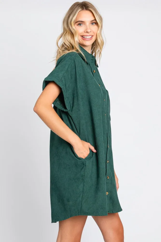 Forest Green Ribbed Button Down Mini Dress sold by Pinkblush product image thumbnail 3
