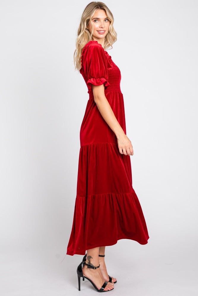 Red Velvet Tiered Midi Dress sold by Pinkblush product image thumbnail 2