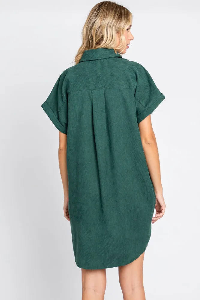 Forest Green Ribbed Button Down Mini Dress sold by Pinkblush product image thumbnail 4