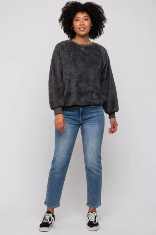 Charcoal Faux Fur Sweatshirt sold by Pinkblush