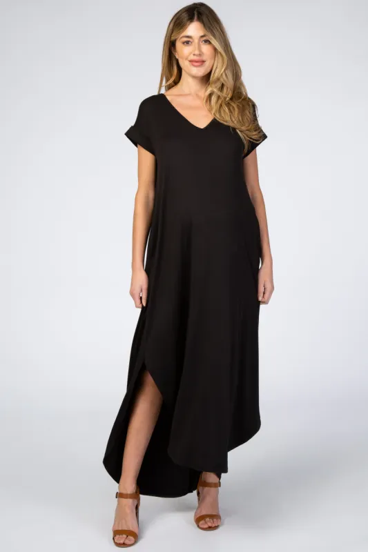 Black Side Slit Maternity Maxi Dress sold by Pinkblush