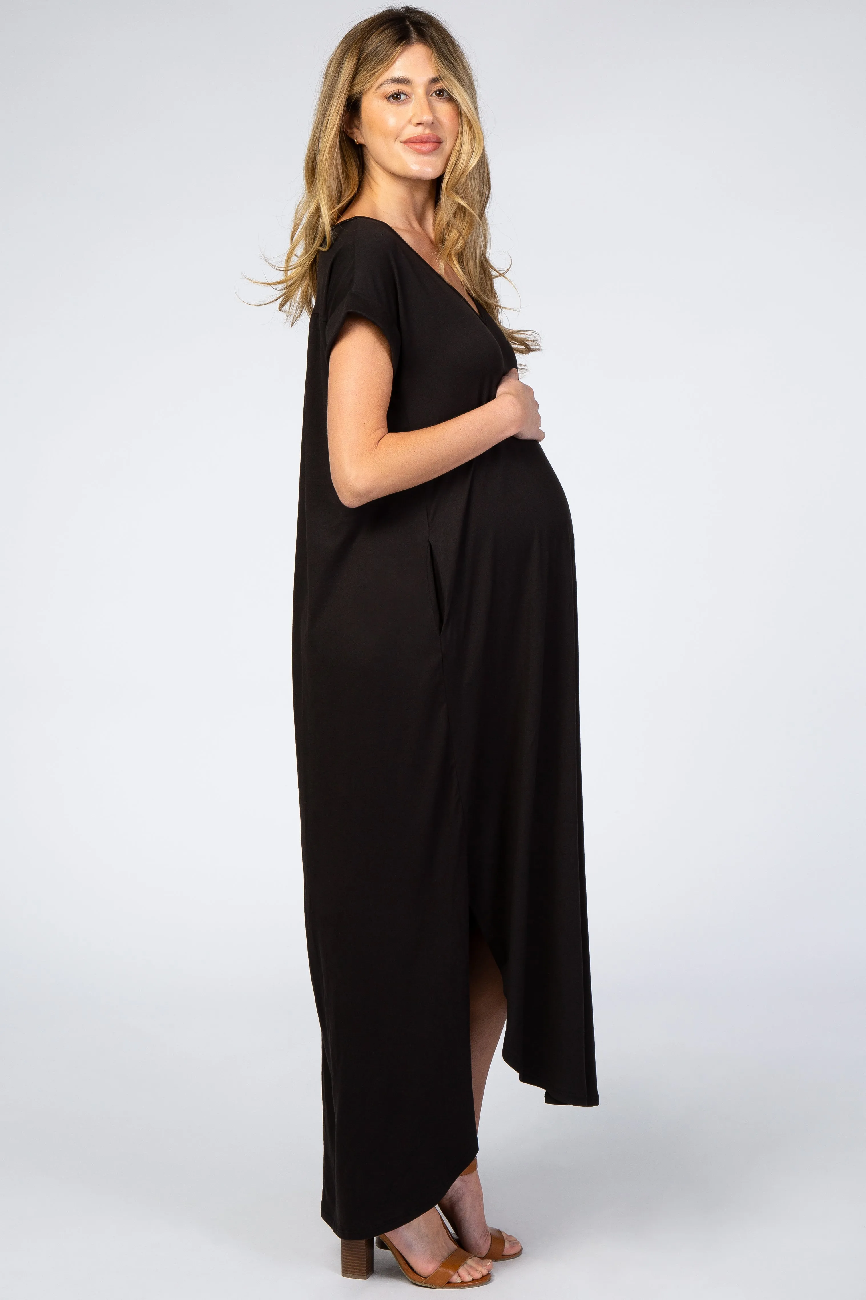 Black Side Slit Maternity Maxi Dress sold by Pinkblush product image thumbnail 2