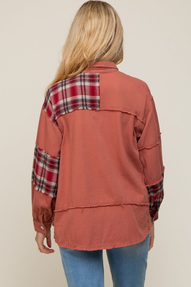 Rust Plaid Button Down Raw Hem Maternity Shirt sold by Pinkblush product image thumbnail 3