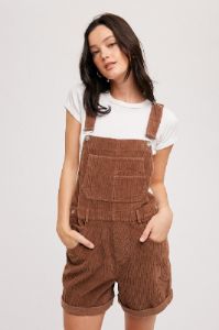 Mocha Corduroy Short Overalls sold by Pinkblush