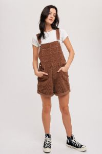 Mocha Corduroy Short Overalls sold by Pinkblush