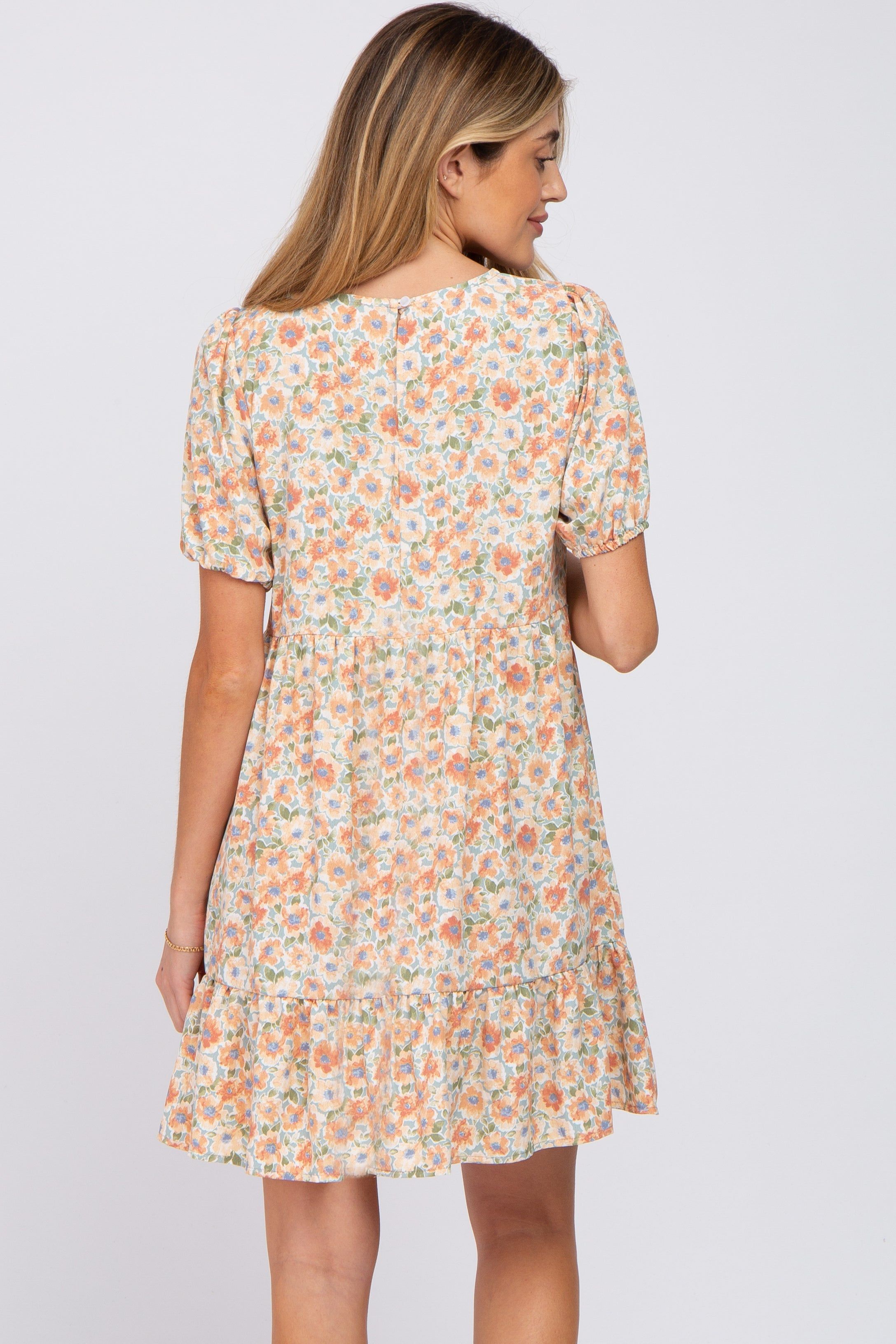 Sage Floral Short Sleeve Ruffle Hem Maternity Dress sold by Pinkblush product image thumbnail 3